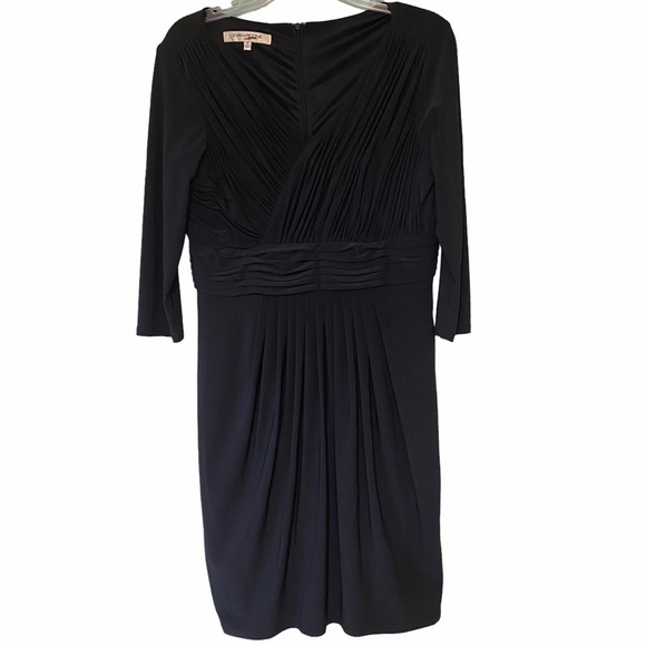 Evan Picone Shirred Wrap Bodice Navy Blue Dress Sz 10 - Picture 1 of 6